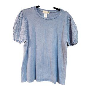 Everleigh Light Blue Womens Eyelet Sleeve Blouse L/G